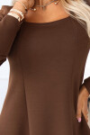 574-2 IVANA pohodlné trapézové šaty s výstrihom a dlhými rukávmi - čokoládové XL