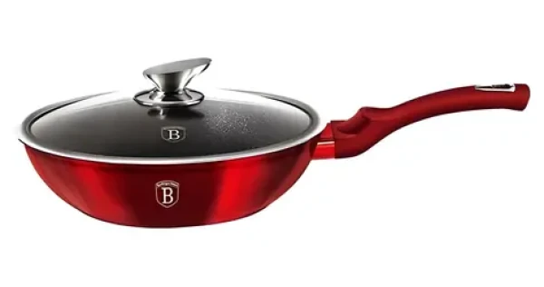 BERLINGERHAUS Burgundy Metallic Line / Wok panvica s pokrievkou / 28 cm / mramorový povrch (BH-1265)