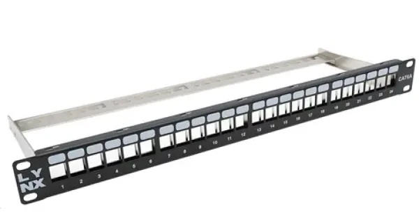 Lynx PP19-24NS- Lynx čierna / Patch panel / 24 portov / Cat5e/6/6A/7 / STP / 1U / 19" / vyväzovacia lišta (PP19-24NS-LYNX)