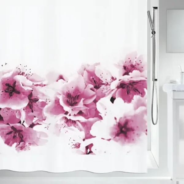 SPIRELLA Sprchový záves AMANDA biely / motív kvetín / 180 x 200 cm / polyester