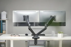 Equip čierna / Stolný držiak pre 2 monitory / 13-27" / nosnosť 9 kg / naklápací, otočný 180 ° / VESA 100x100 (650121)