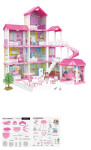 Mamido Mamido Domček pre bábiky so svetlami LED a dvoma bábikami 312 dielikov ružový MT1584