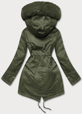 Dámska bunda parka v army farbe s kožušinou (5m762-136) odstíny zelené L (40)