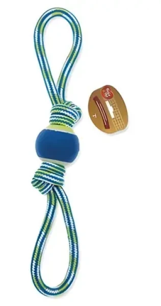 HAVE A PET Hračka pre psov s tenisákom modro-zelená 45 cm / Lanová hračka / Stredné, veľké a obrie plemená (854-320351)