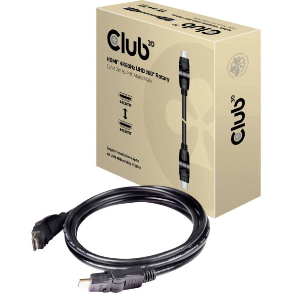 Club3D Kábel HDMI 2.0 4K60Hz otočné koncovky 360° 2m (CAC-1360)