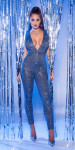 Sexy KouCla Party Jumpsuit with XL V-Cut silver XS