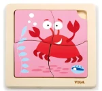 VIGA Drevené puzzle Krab 4 dieliky