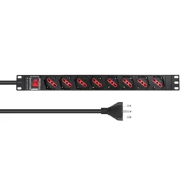 Lanview rozvodný panel 8x Schuko 19" čierny / Rozvodný panel / 1U / 2 m kábel / vypínač s podsvietením (LVR-2MIT-SW-IT8)