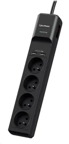 CyberPower P0420SUD0-FR čierna / Prepäťová ochrana / 4 zásuvky / vypínač / 2x USB / 1.8 m (P0420SUD0-FR)