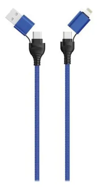 2GO čierna, modrá / Nabíjací kábel 4v1 / USB-A, USB-C - USB-C, Lightning / 1,2 m (797368)