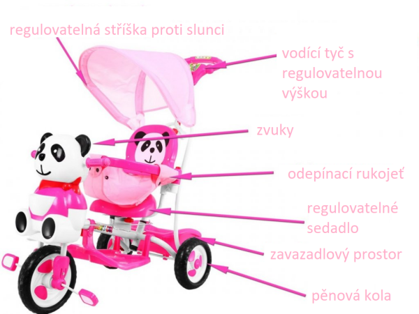 Mamido Detská trojkolka Panda so zvukovými efektmi ružová