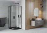 MEXEN/S - Rio štvrťkruhový sprchovací kút 80 x 80, transparent, čierny + vanička so sifónom Flat, čierny 863-080-080-70-00-4170B