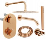 MEXEN/S - Kai DR70 podomietkový vaňový SET s výtokovou hubicou + slim sprcha 25, ružové zlato 77602DR70251-60
