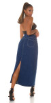 Sexy Highwaist Maxi Denim Skirt with Slit denimblue