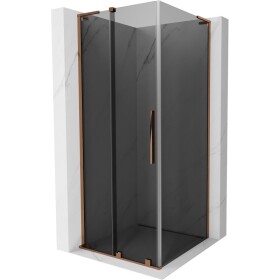 MEXEN/S - Velar L sprchovací kút, posuvné dvere 90 x 90, grafit, ružové zlato 871-090-090-43-60