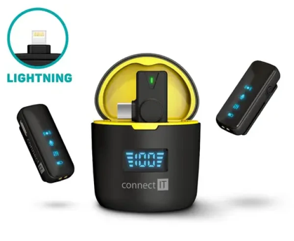 Connect IT ClipMic Pro Lightning Sada 2 ks bezdrôtových mikrofónov s Lightning prijímačom čierna / dosah 20 m / výdrž 5 h (CMI-1021-BK)