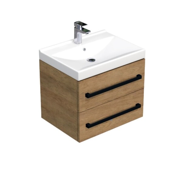 Kúpeľňová skrinka s čiernou úchytkou a umývadlom SAT Cube Way 60x53x46 cm dub Hickory mat CUBE46C602DHVER CUBE46C602DHVER