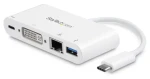 StarTech Multiport adaptér USB-C na DVI, RJ45 a USB-A bílá / Adaptér / DVI-I / RJ45 Ethernet / USB-A 3.2 (DKT30CDVPD)