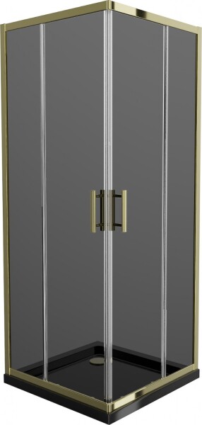 MEXEN/S - Rio sprchovací kút štvorec 90x90, grafit, zlatá + čierna vanička so sifónom 860-090-090-50-40-4070G