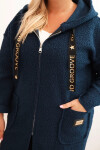 Dámske Plus veľkosť Faux Shearling kabát s kapucňou a vreckami Blue UNI