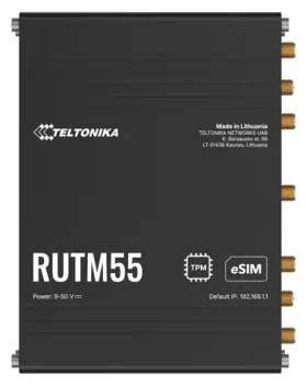 Teltonika RUTM55 bez adaptéra / Router industriálny / 5G / LTE Cat19 / Wi-Fi 5 / Dual SIM / eSIM / 4X Gbit LAN (RUTM55000000)
