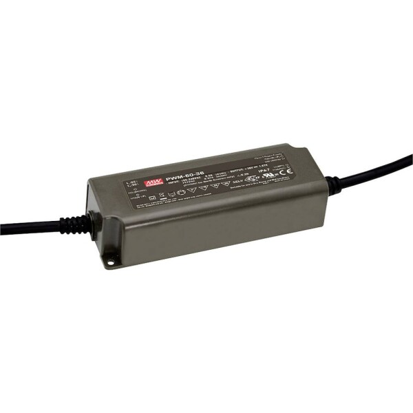 MEAN WELL PWM-60-12 LED driver, napájací zdroj pre LED konštantné napätie, konštantný prúd 60 W 5 A 12 V/DC stmievateľný, PFC spínacie obvod, ochrana proti; PWM-60-12
