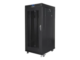 Lanberg Rack 27U čierna / Stojanový rozvádzač / 19" / 600x800 mm / Flat pack / Perforované dvere / LCD (FF01-6827-23BL)
