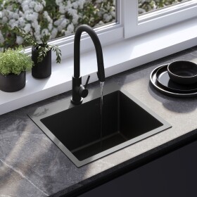 REA REA - Oceľový drez Leo 50 Black s kuchynskou batériou KPL-96005