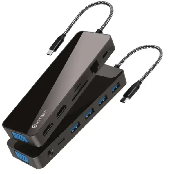 ESTUFF 13-in-1 Mobile Dock čierna / Dokovacia stanica / USB-C / 2x HDMI / VGA / PD 100W (GLB235470)