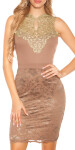 Sexy KouCla Neckholder Mini Dress + Crochet & Lace CAPPUCCINO S/M