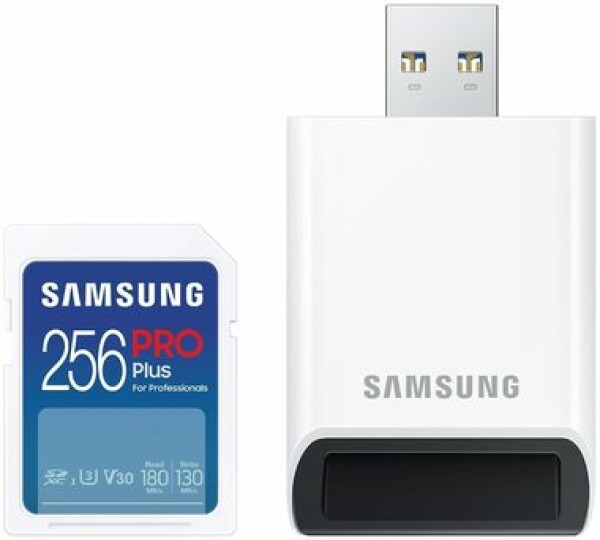 Samsung SDXC PRO PLUS 256GB + USB adaptér / UHS-1 / Class 10 / U3 / Čítanie: 180MBps / Zápis: 130MBps (MB-SD256SB/WW)