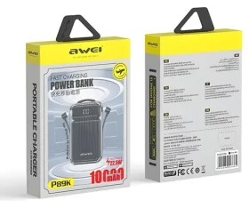Awei P89K čierna / Powerbanka / 10000mAh / Bezdrôtové nabíjanie / PD 20W / káble USB-C + Lightning (P169K)
