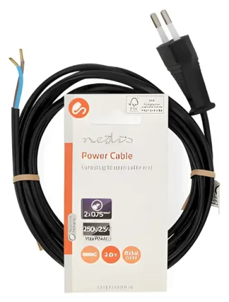 Nedis napájací kábel Euro vidlica - otvorený koniec čierna / Napájací kábel / Plochý / PVC / 2 m (CEGL11700BK20)