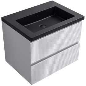 CERANO - Kúpeľňová skrinka Carole - biela matná ryhovaná + umývadlo z lit. mramoru Ovo - čierna matná - 60,5x53x46,5 CER-816730