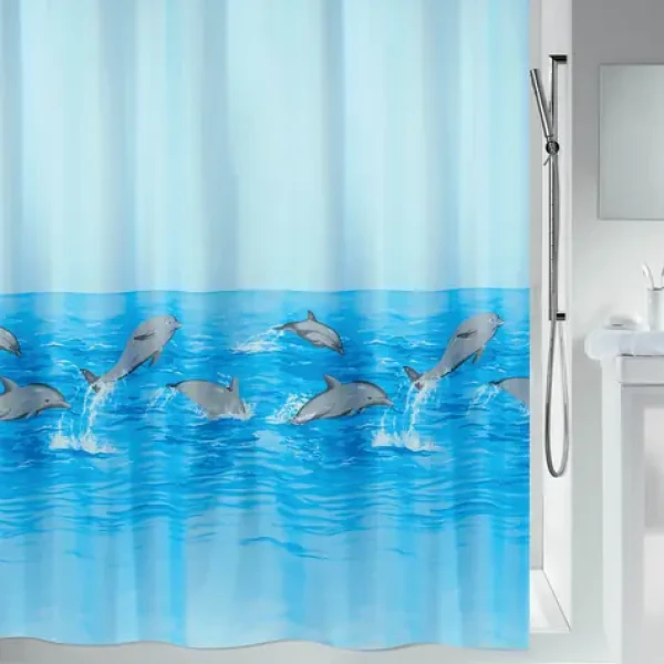 Spirella NEMO bielo-modrý / Sprchový záves / motív delfíny / 240 x 180 cm / polyester
