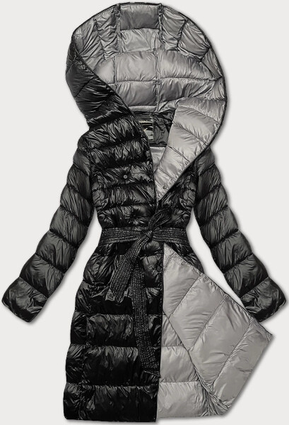 Dámska čierna prechodná bunda s opaskom Libland (7771) odstíny černé XXL (44)