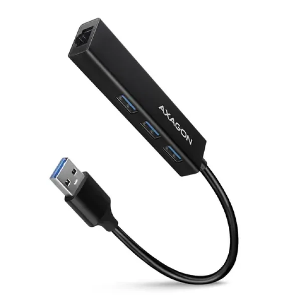 Axagon HMA-GL3A, USB 5Gbps húb, porty 3x USB-A + Gigabit Ethernet, kovový, kábel USB-A 20cm (HMA-GL3A)