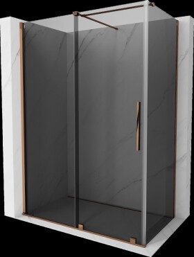 MEXEN/S - Velár sprchovací kút, posuvné dvere 140 x 80, grafit, ružové zlato 871-140-080-41-60