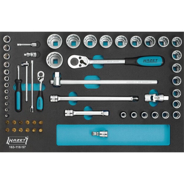 Hazet súprava nástrčných kľúčov metrický 1/4 (6,3 mm), 1/2 (12.5 mm) 57-dielna 163-118/57; 163-118/57