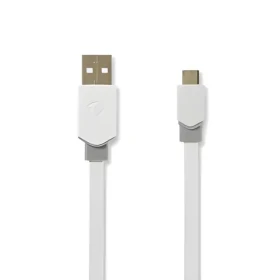 Nedis USB 2.0 kábel biela / Kábel USB / USB-A - Micro-B / 480 Mbps / 1 m / plochý (CCBP60500WT10)