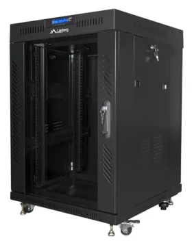 Lanberg 15U 19" čierny / Stojanový rozvádzač / 600×600 mm / Flat pack / Sklenené dvere / LCD (FF01-6615-12BL)