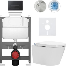 CERANO - Závesné WC s bidetom Basic/Cronus Standard - biela lesklá - WC tlačidlo Modulo/Čierna - ovládanie zhora - predstenová inštalácia - 59,3x38,4 CER-8050BD86455