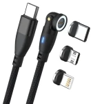 RealPower Magnetic 100W čierna / Magnetický nabíjací kábel USB-C / 100 W PD / 1 m / adaptéry Lightning, micro-USB (439615)