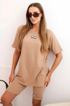 Dámsky bavlnený set s krátkym rukávom a šortkami camel UNI