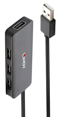 Lindy 4 Port USB 2.0 Hub čierny / USB hub / 4X USB-A 2.0 / Kábel 0,8 m / Stolný design (42986)