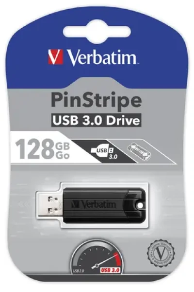Verbatim Store 'n' Go PinStripe 128GB čierna / Flash Disk / USB 3.0 / čítanie: 30MBs / zápis: 10MBs (49319-V)