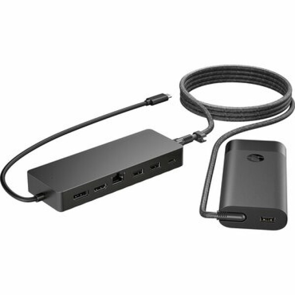 HP Universal USB-C Hub + Laptop Charger čierna / USB Hub s nabíjačkou / 2x USB-A / 2x USB-C / RJ45 / HDMI / DP (9H0H9AA#ABB)