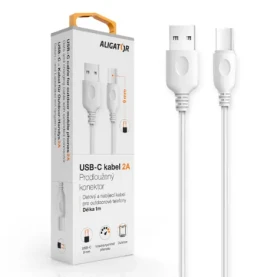 Aligator Dátový a nabíjací kábel USB-C / 7,00 mm / dĺžka 1m / 2A / USB 2.0 / biely (DKAC82WT)