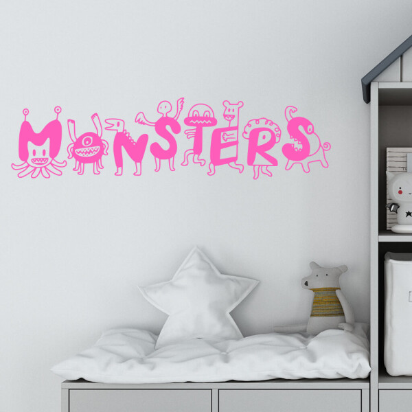Veselá Stena Samolepka Monsters Farba: růžová, Veľkosť: 40 x 11 cm