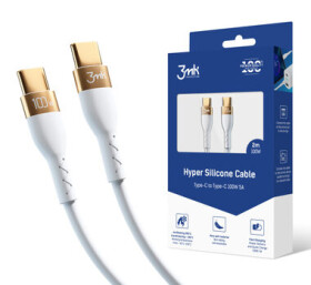 3mk Hyper Silicone dátový kábel USB-C - USB-C 2m biela / 100 W / 5A (5903108464598)